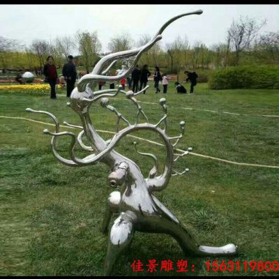 不锈钢镜面抽象树枝雕塑