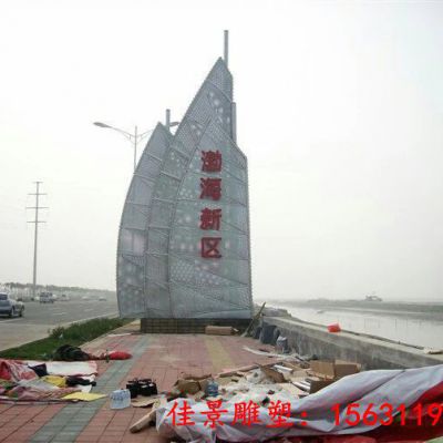 大型抽象不锈钢帆船雕塑
