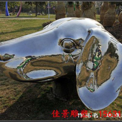镜面不锈钢斑点狗雕塑