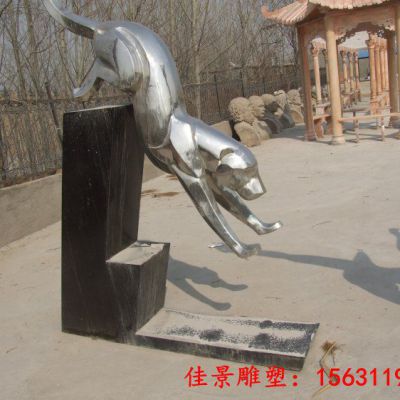 公园动物不锈钢豹雕塑