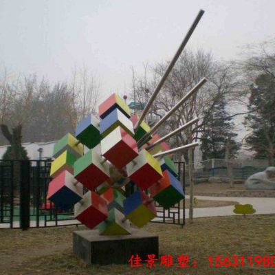不锈钢彩色抽象魔方雕塑