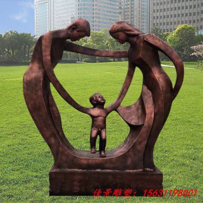 一家三口铜雕公园景观亲子系列主题雕塑