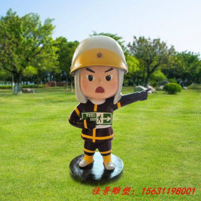 玻璃钢卡通消防员雕塑