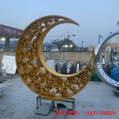 不锈钢镜面发光月亮雕塑