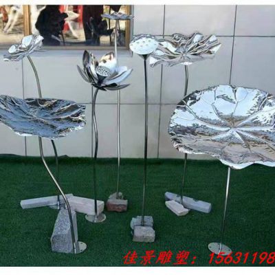 不锈钢锻造荷花荷叶雕塑