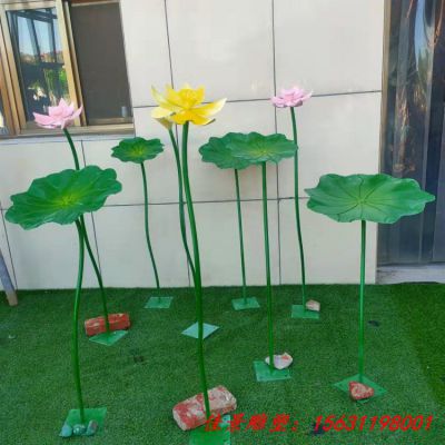 彩色不锈钢荷花荷叶雕塑