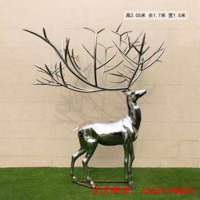 不锈钢动物镜面梅花鹿雕塑