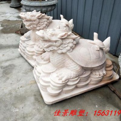晚霞红招财龙龟石雕