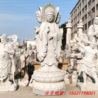 汉白玉三面观音石雕