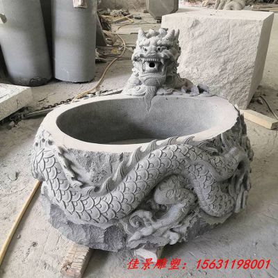 汉白玉龙浮雕水缸石雕