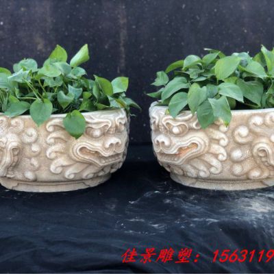 仿古汉白玉祥云花盆石雕