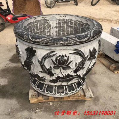 仿古水缸石雕青石鱼缸雕塑