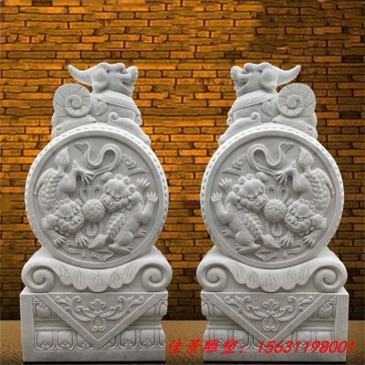 汉白玉貔貅门墩抱鼓石