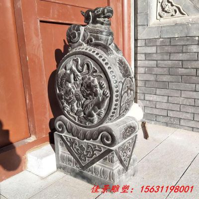 青石貔貅门墩抱鼓石