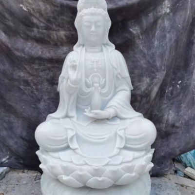 汉白玉宗教庙宇坐式观音石雕