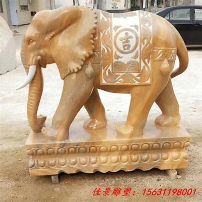 石雕动物晚霞红大象雕塑