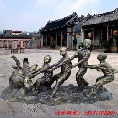 拔萝卜的儿童公园小品铜雕