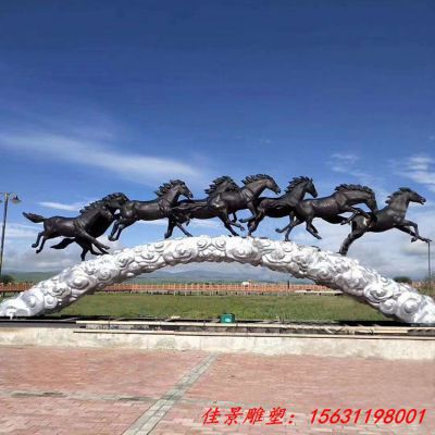 玻璃钢仿铜八骏奔腾雕塑