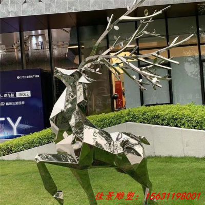 不锈钢抽象镜面鹿雕塑