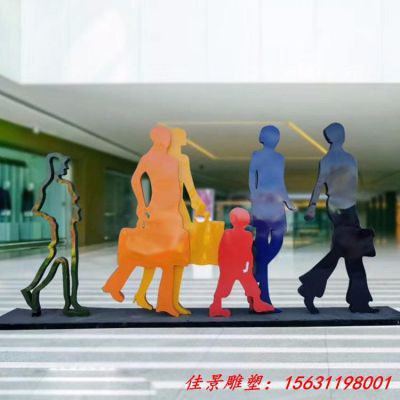 不锈钢剪影购物人物雕塑