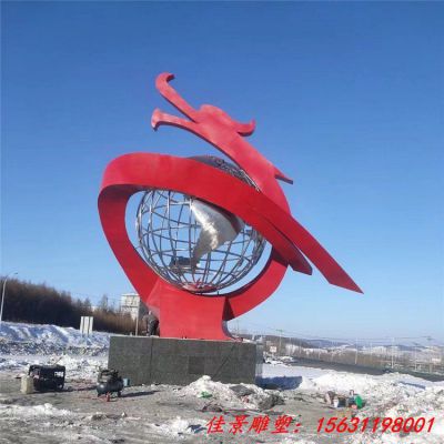 不锈钢校园抽象龙和地球仪雕塑