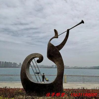 不锈钢抽象吹笛子人物雕塑