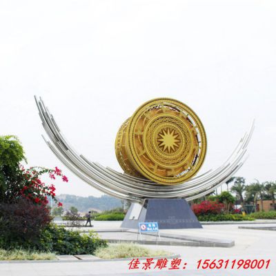 广场不锈钢抽象大鼓雕塑