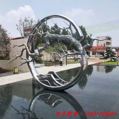 不锈钢树枝圆环雕塑