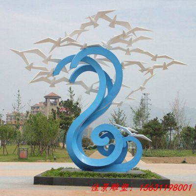 不锈钢抽象海浪海鸥雕塑
