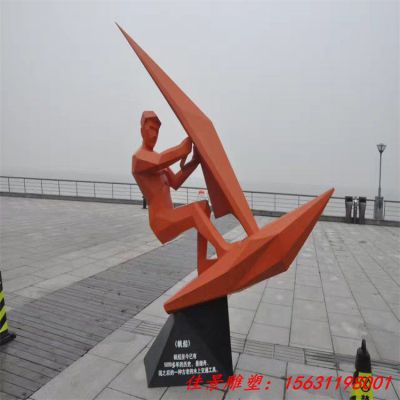 不锈钢驾驶帆船的人物雕塑