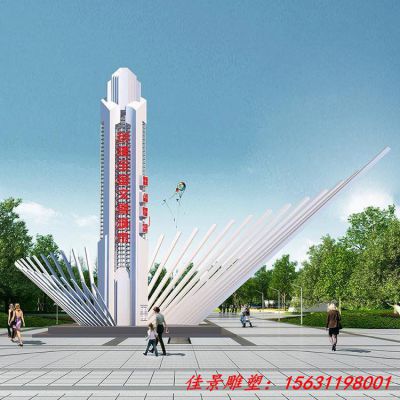 不锈钢售楼部标志精神堡垒雕塑
