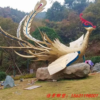 抽象不锈钢彩绘凤凰雕塑