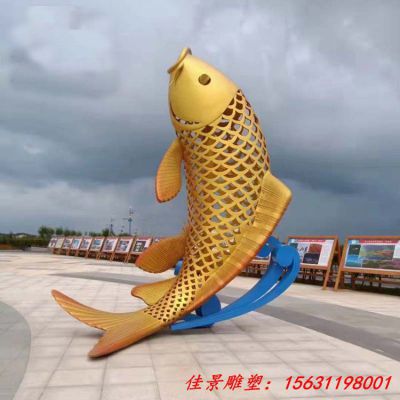 金属镂空动物不锈钢鲤鱼雕塑