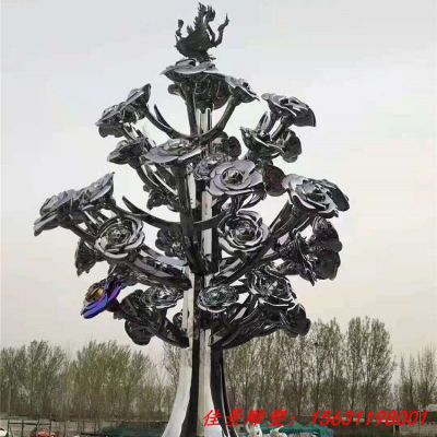 不锈钢抽象花树雕塑