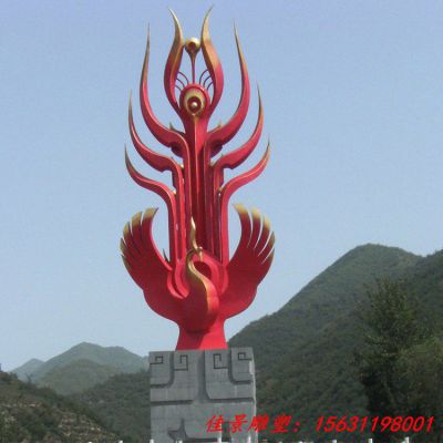 大型不锈钢喷漆凤凰雕塑
