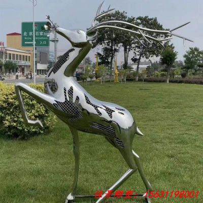 金属镂空动物不锈钢镜面小鹿雕塑