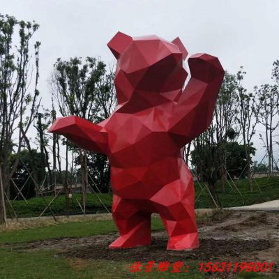 不锈钢网红块面卡通熊雕塑