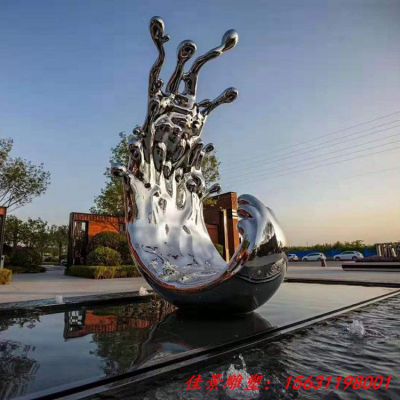 镜面抽象不锈钢浪花雕塑