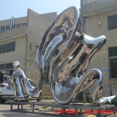大型镜面不锈钢老人雕塑