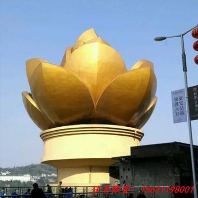 不锈钢镜面喷漆荷花雕塑
