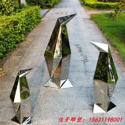 不锈钢几何抽象企鹅雕塑