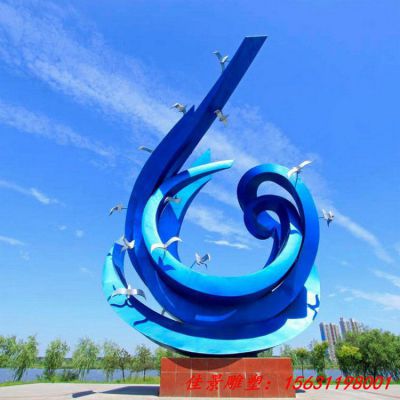 公园不锈钢海浪海鸥雕塑