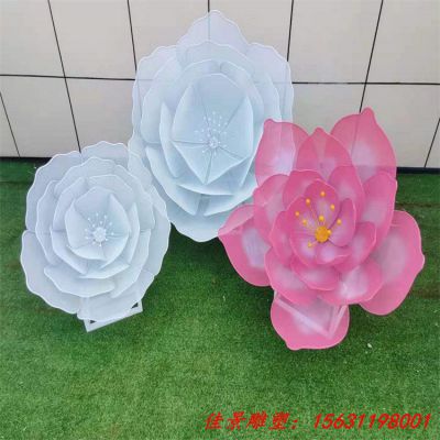 彩色不锈钢镂空玫瑰花雕塑