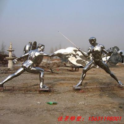 不锈钢击剑运动人物雕塑