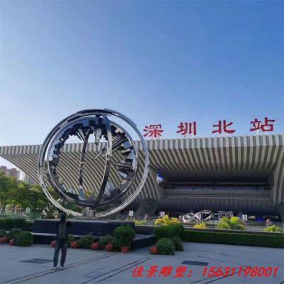 城市不锈钢镜面齿轮雕塑