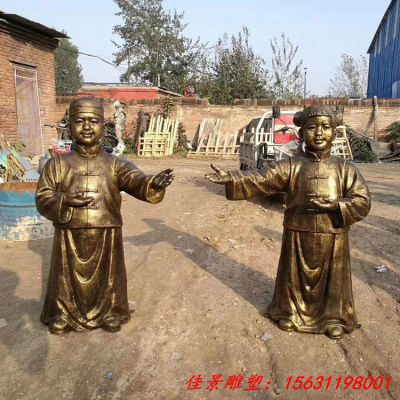 玻璃钢童男童女雕塑中式仿铜招财童子