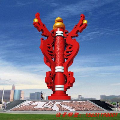 彩色大型不锈钢抽象龙雕塑