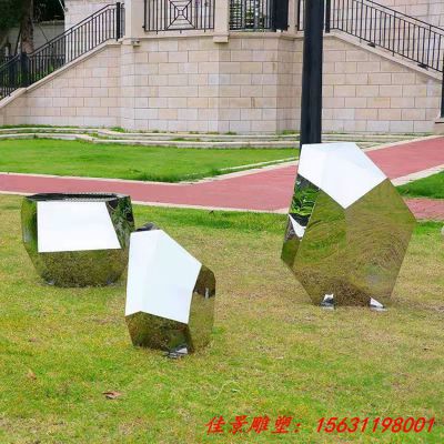 不锈钢几何鹅卵石雕塑