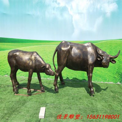 公园仿真动物玻璃钢仿铜牛雕塑