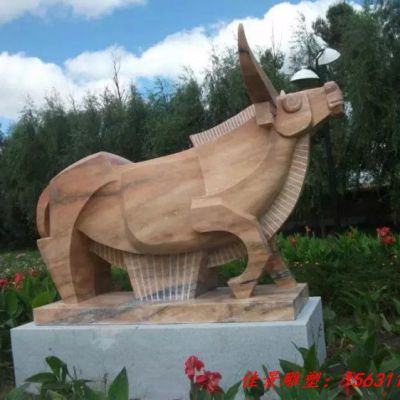 晚霞红动物石雕牛雕塑